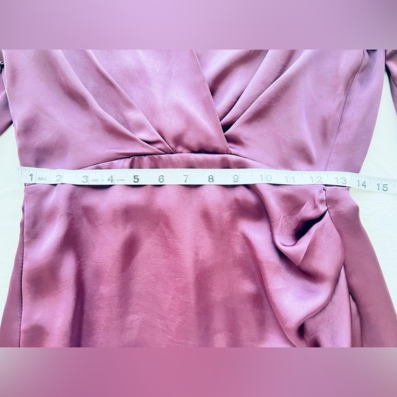 Zara Egg Plant color Ruched Bodycon Dress with Bishop Sleeves - Picture 6 of 7